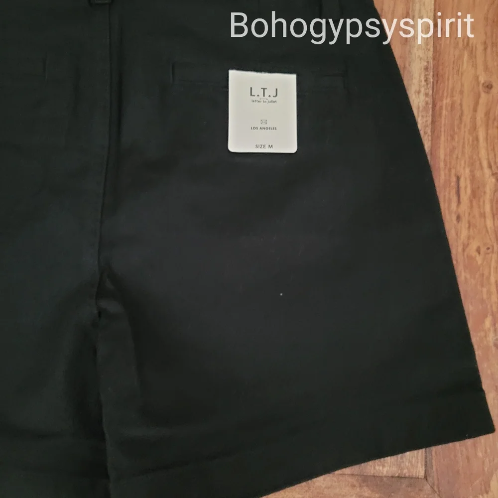 $60 NWT L.T.J Letter to Juliet High Rise Chino Shorts, Medium Black